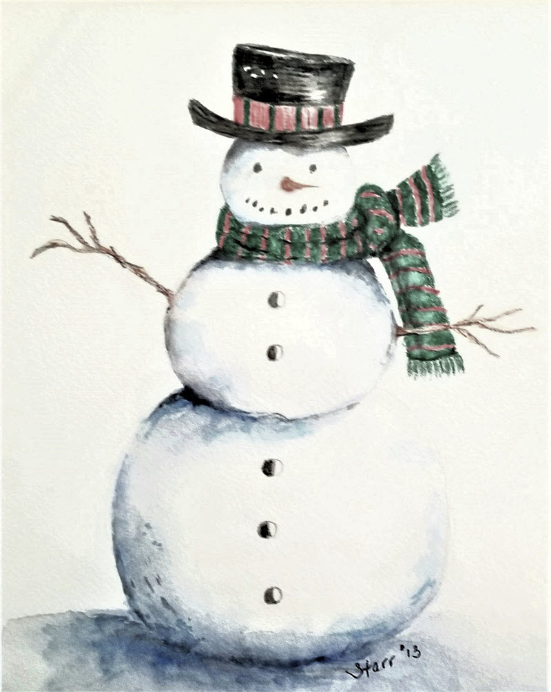 Mr. Snowman, a watercolor painting by Starr Shebesta